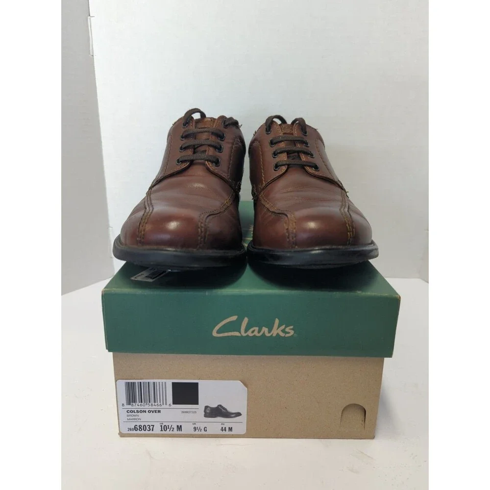 CLARKS Colson Over Brown Leather Oxfords Men's 10.5 Casual Shoes Great Condition